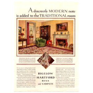 1935 Print Ad Bigelow Hartford Rugs & Carpets Lovey Interior of Home Fireplace!